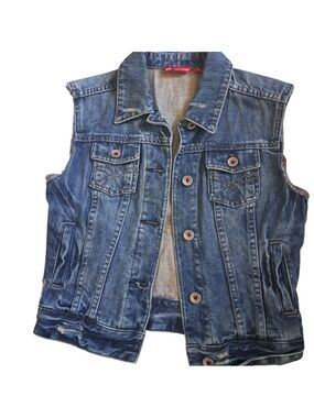 X2 Denim Laboratory Jean Vest distressed cotton festival Western cowgirl Y2K